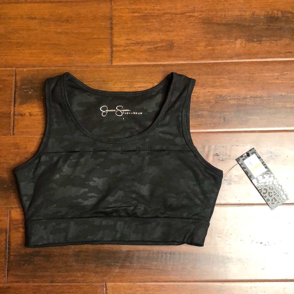 Jessica Simpson the warm up sports bra black camouflage